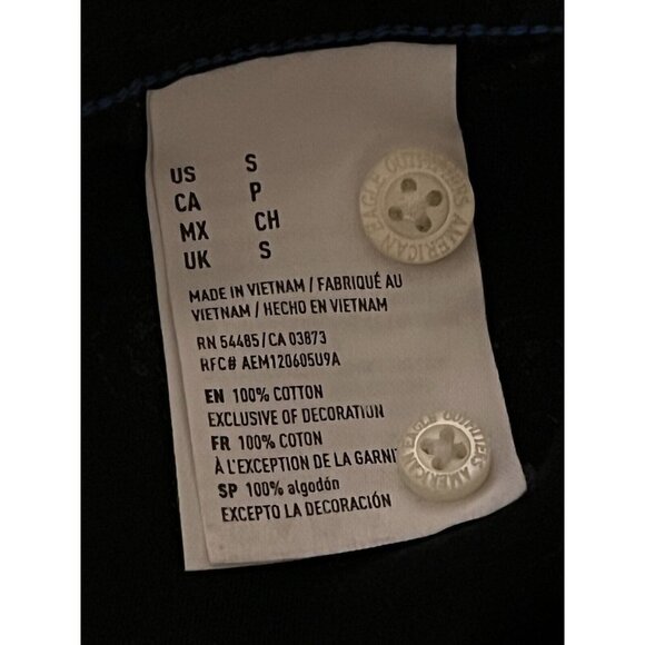 American Eagle Mens Small Button Up Collared Top Blouse Black Geometric - Picture 7 of 9